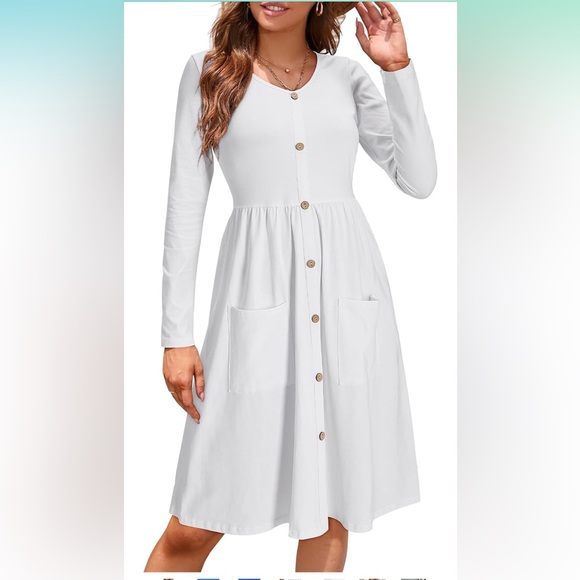 Dresses & Skirts - V Neck Button Down Midi Skater Dress with Pockets Size Large